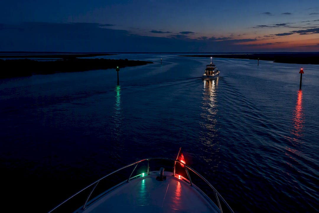 Two vessels meeting in a navigable channel