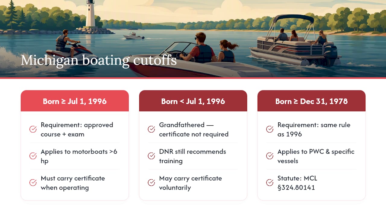 Michigan boating age and vessel eligibility dates