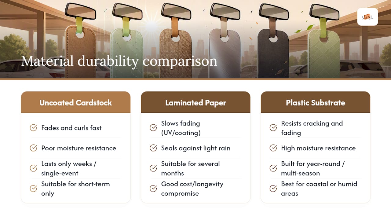 Comparison of parking hang tag material durability