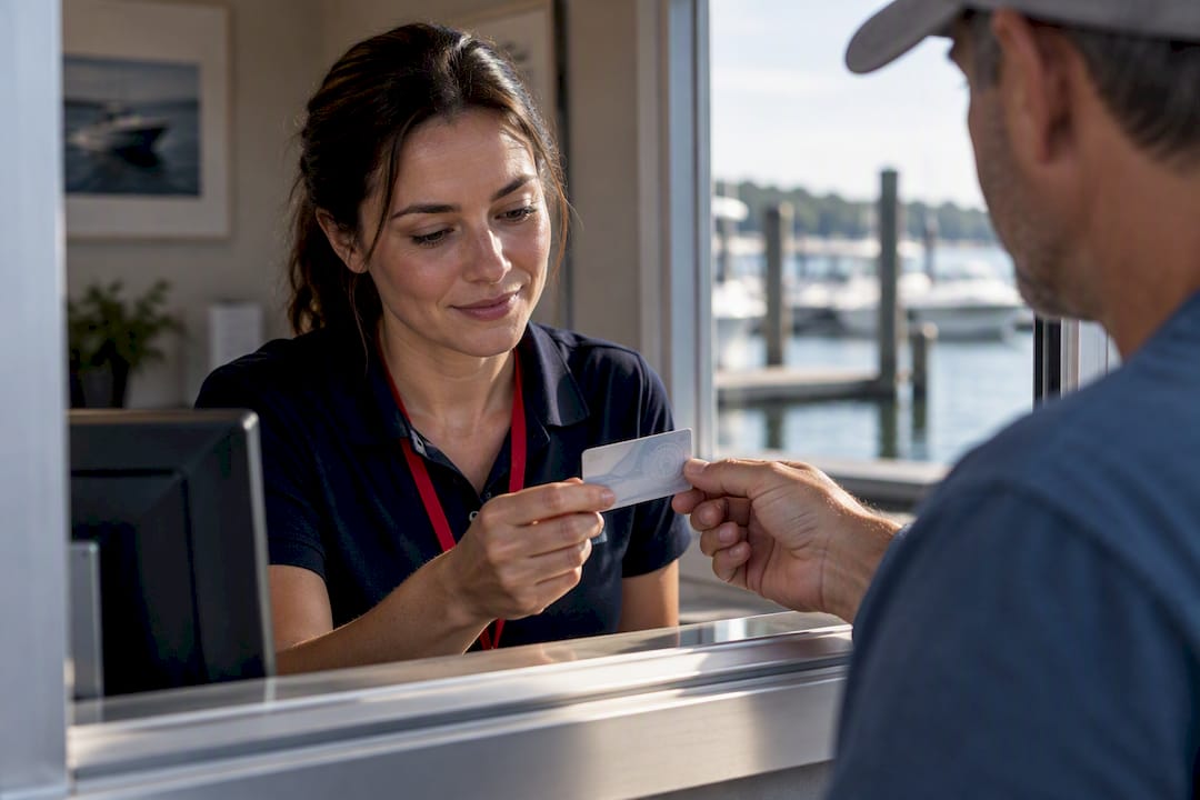 Clerk checking a boater safety card
