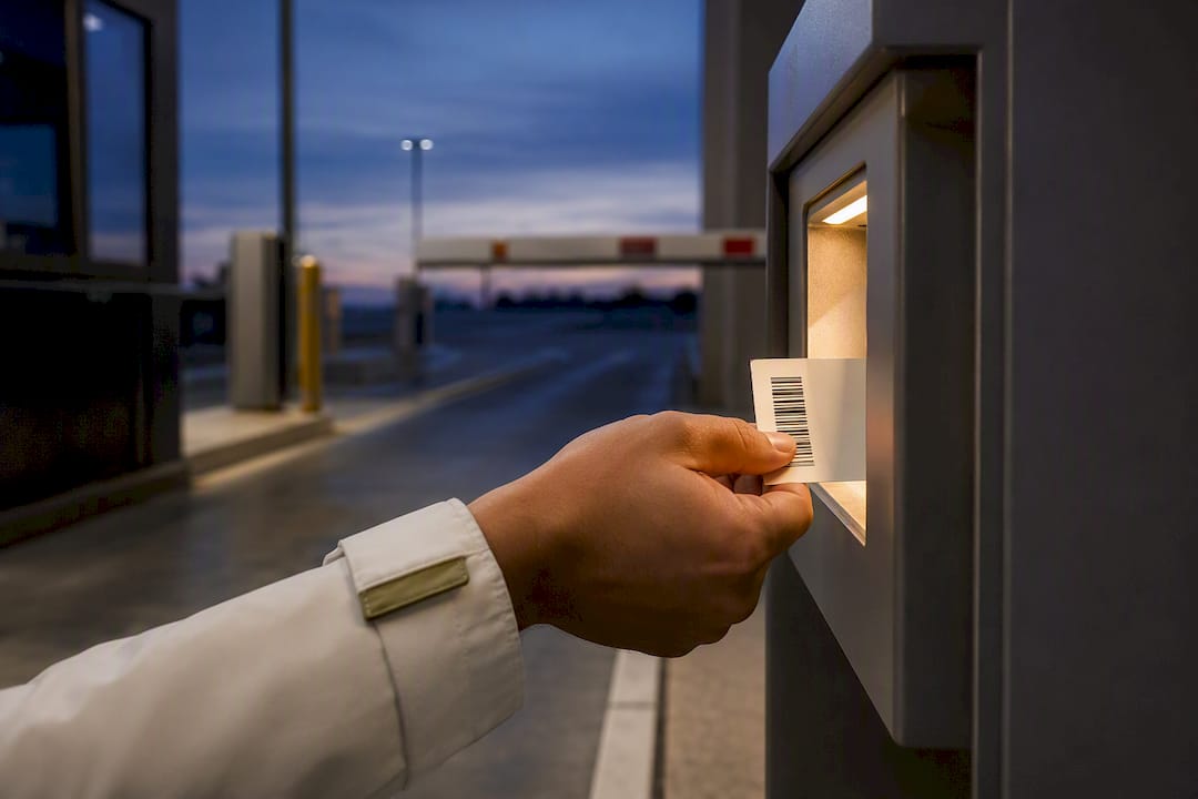 Cropped parking ticket at barcode reader