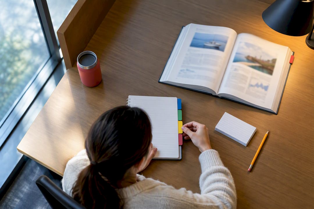 Boater organizing a four-week study plan