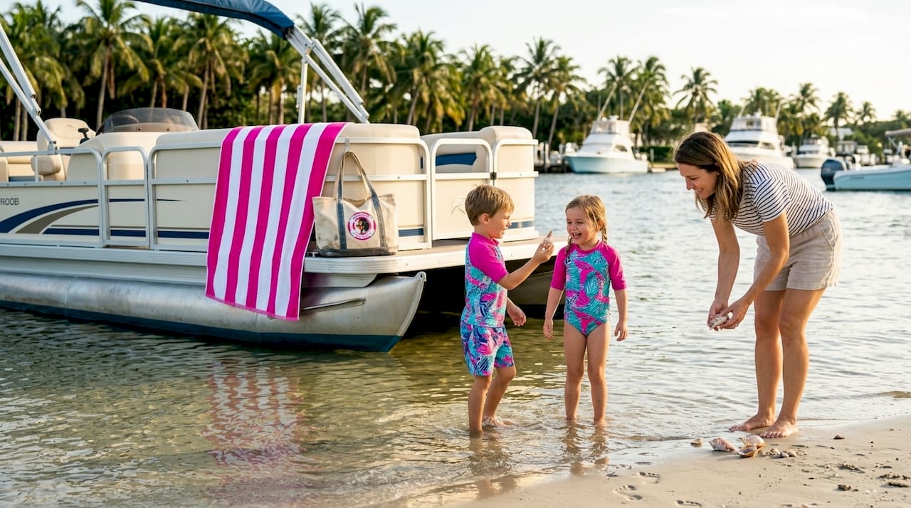 Family enjoys sandbar on Intracoastal Waterway