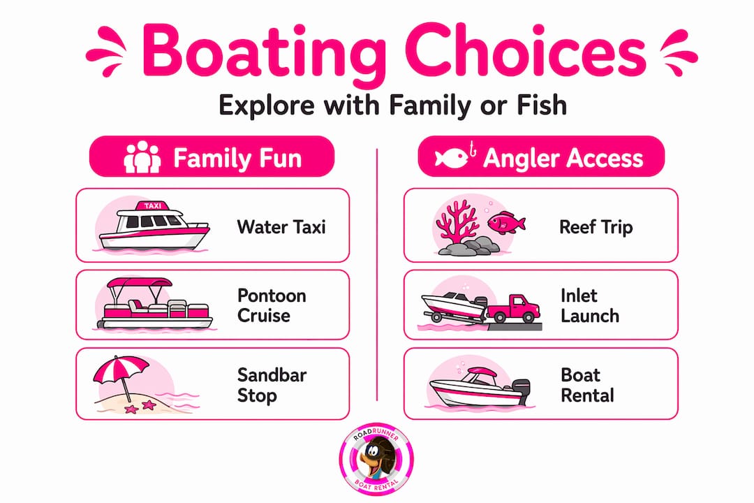 Infographic comparing family boating and angler options