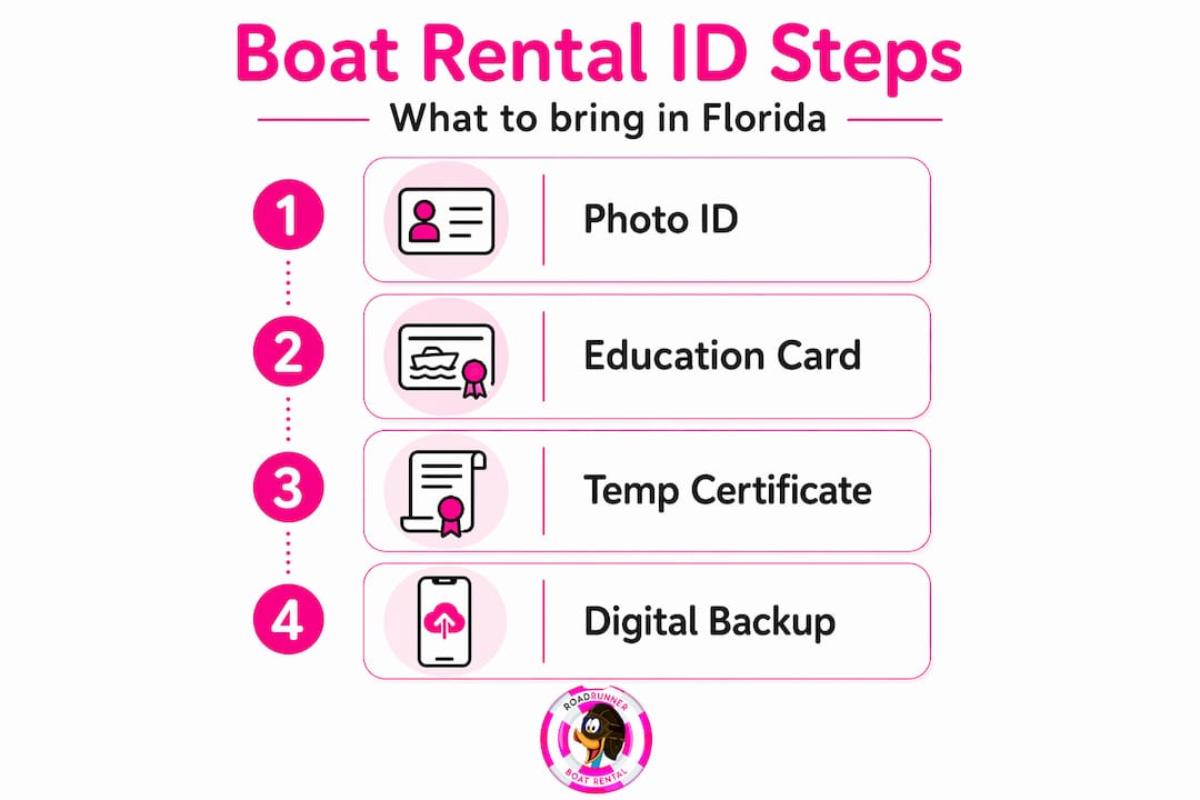 Infographic with Florida boat rental ID steps