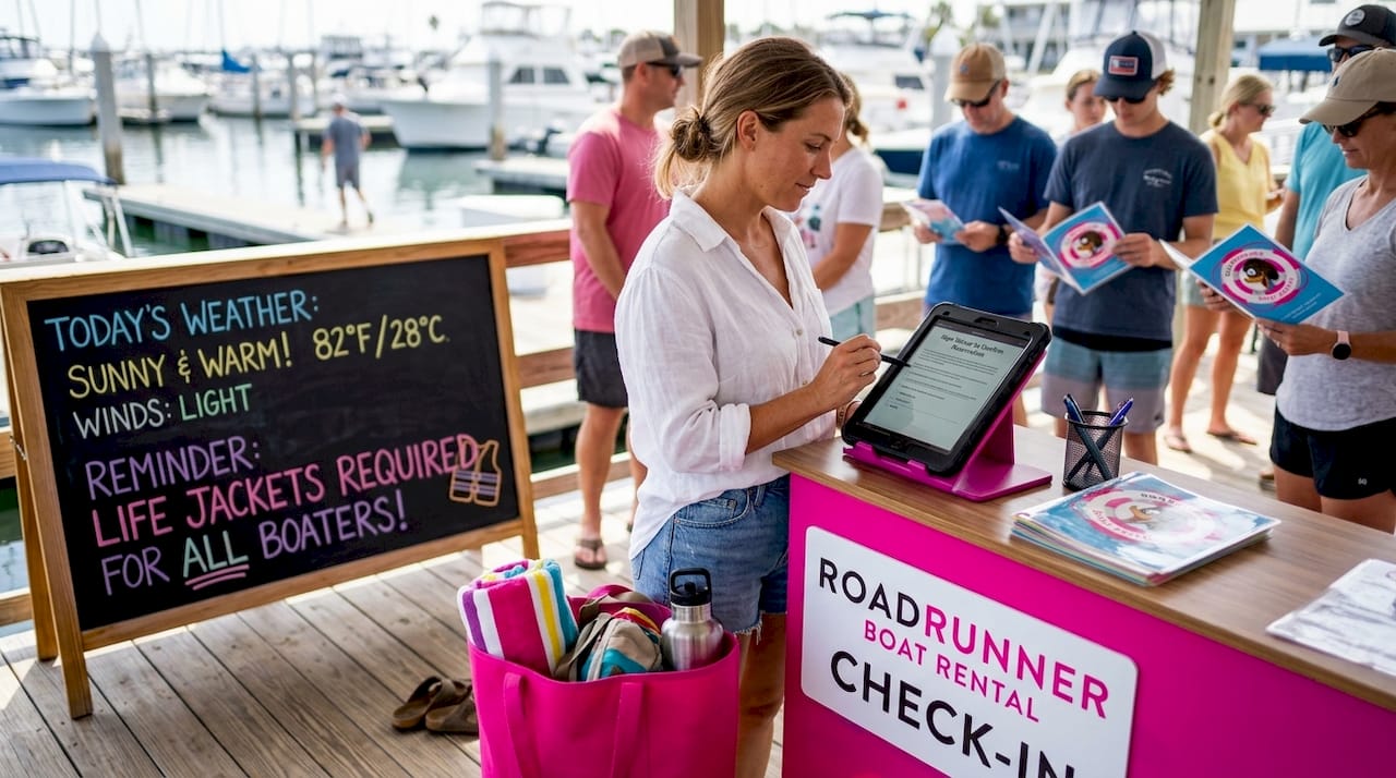 Customer signing waiver at water sports rental