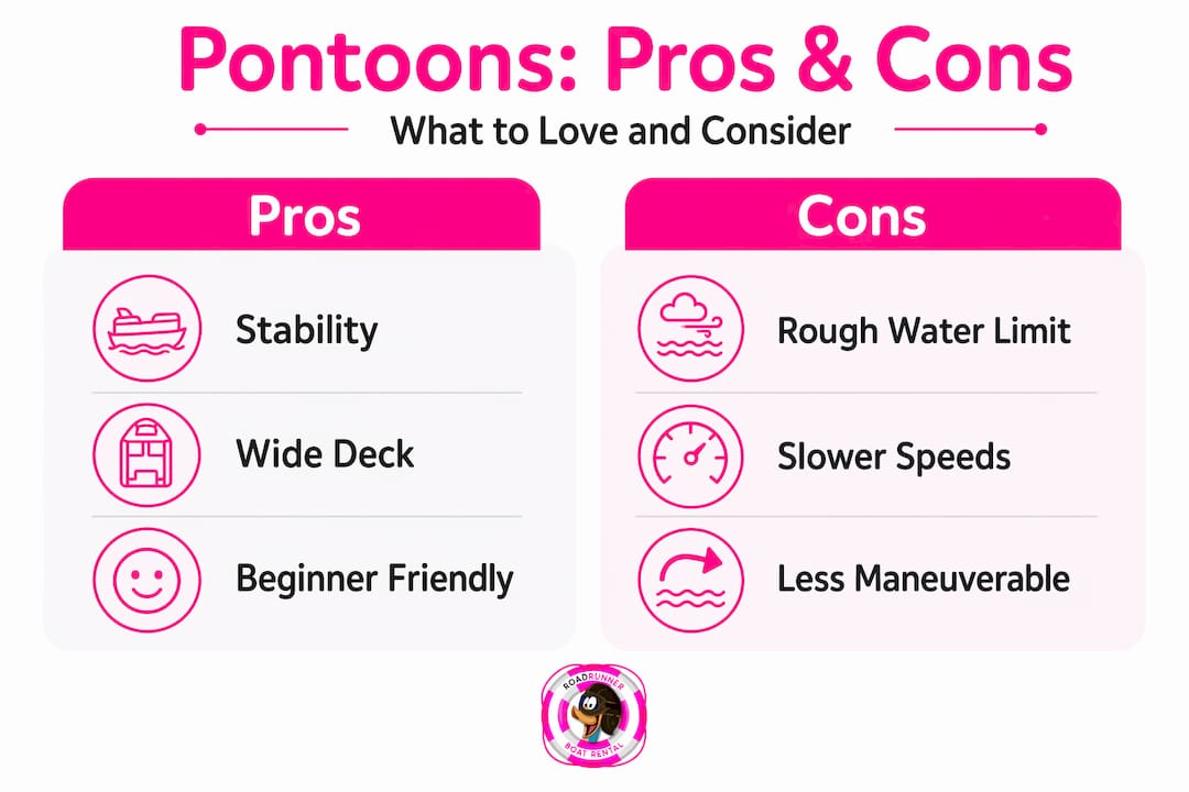 Infographic comparing pontoon boat advantages and disadvantages
