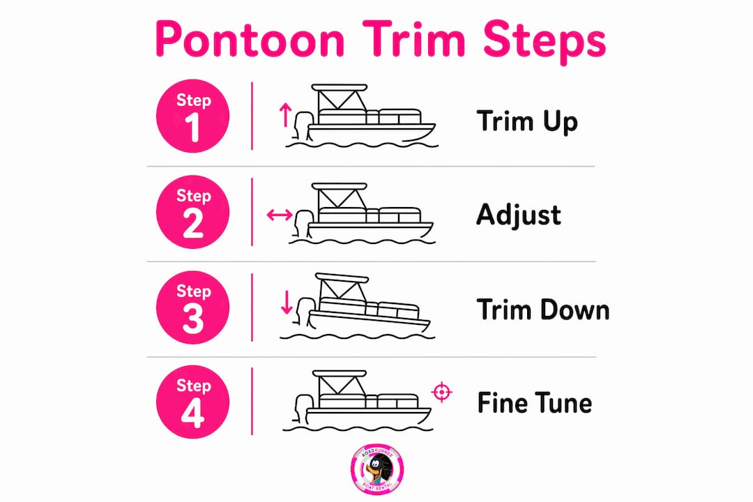 Infographic outlining pontoon boat trim adjustment steps
