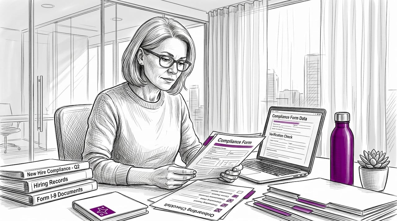 HR specialist reviews staff onboarding compliance paperwork