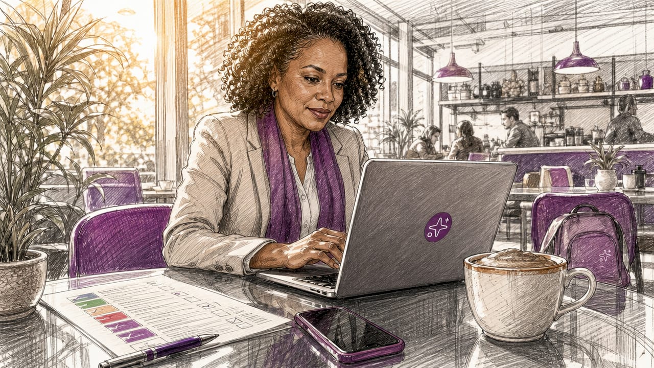 Woman using onboarding software at desk