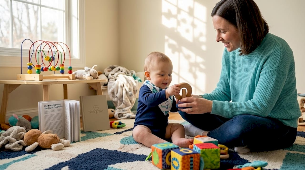 Parent and infant play with motor skill toys