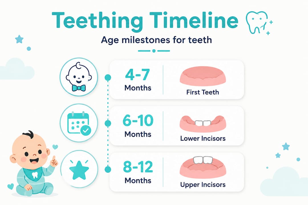 Infographic showing teething age milestones timeline