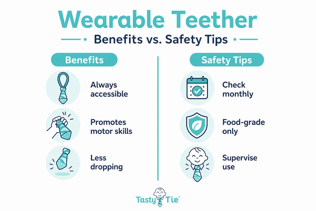 Benefits and safety tips infographic for wearable teethers