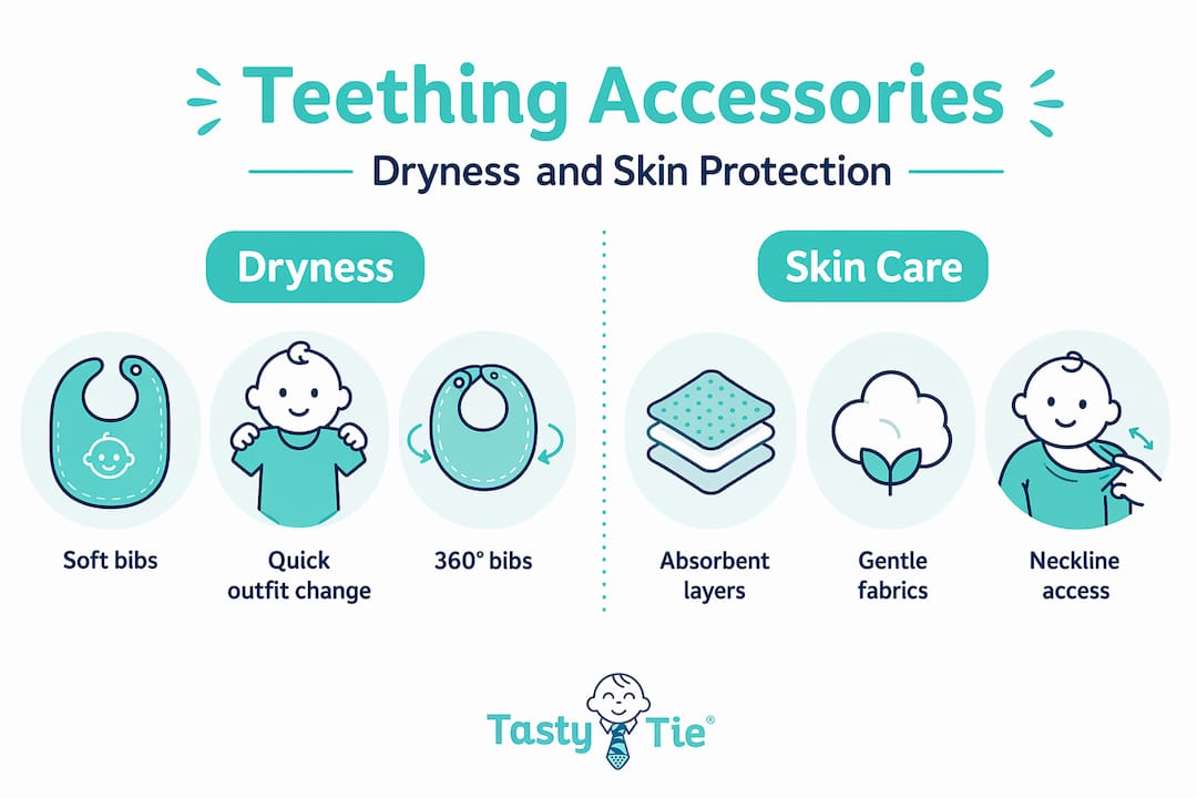 Infographic comparing teething accessories for dryness and skin care