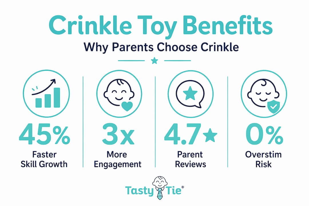 Infographic showing key crinkle toy benefit statistics