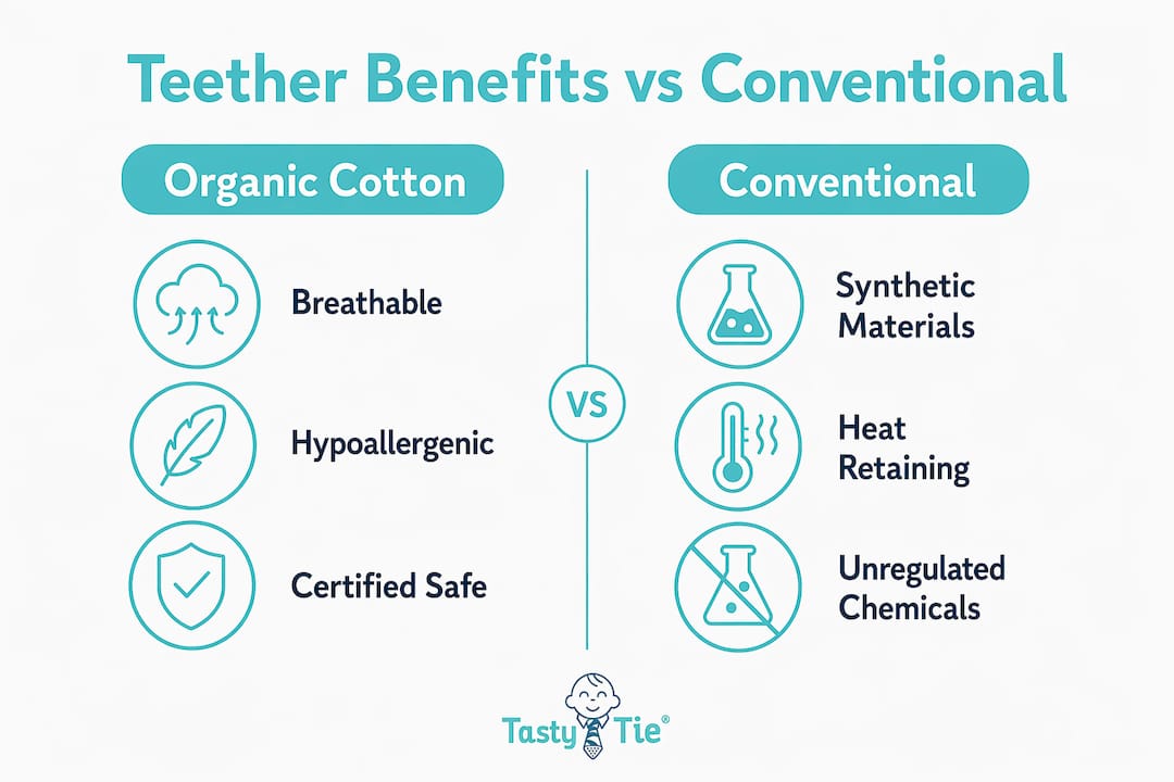 Infographic comparing organic cotton and conventional teethers