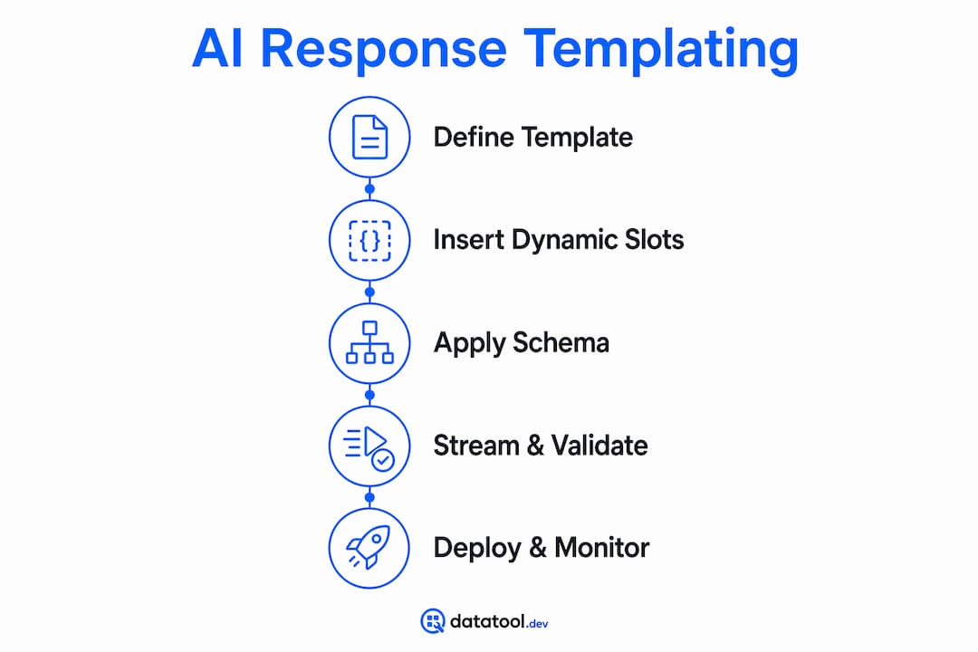 Infographic showing AI response templating process steps