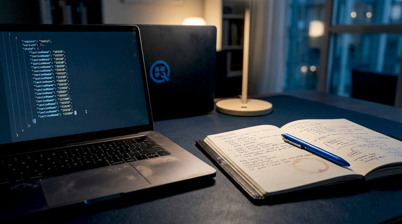 Laptop screen showing JSON with trailing whitespace