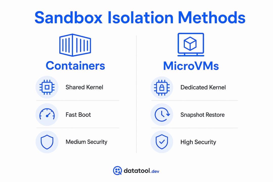 Infographic comparing container and microVM sandbox isolation