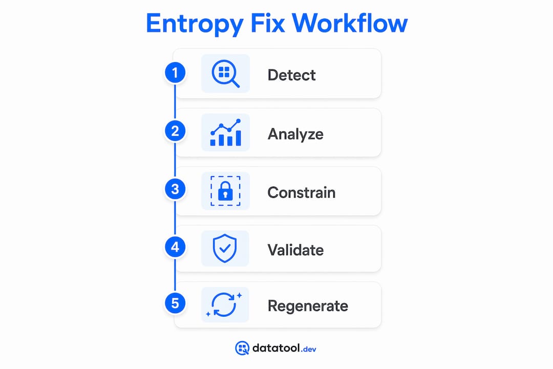 Vertical flow infographic illustrating entropy fix workflow
