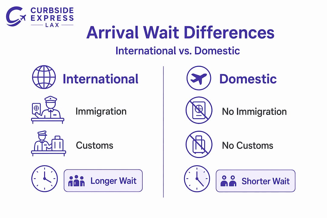 Infographic comparing international and domestic wait times
