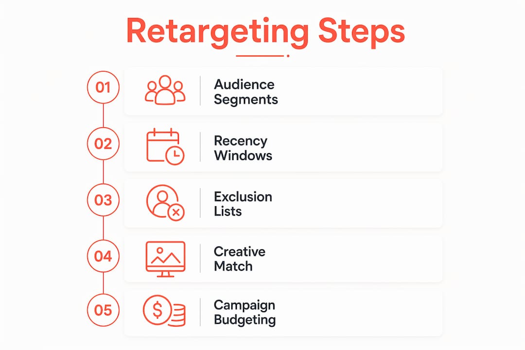 Infographic outlining ecommerce retargeting strategy steps