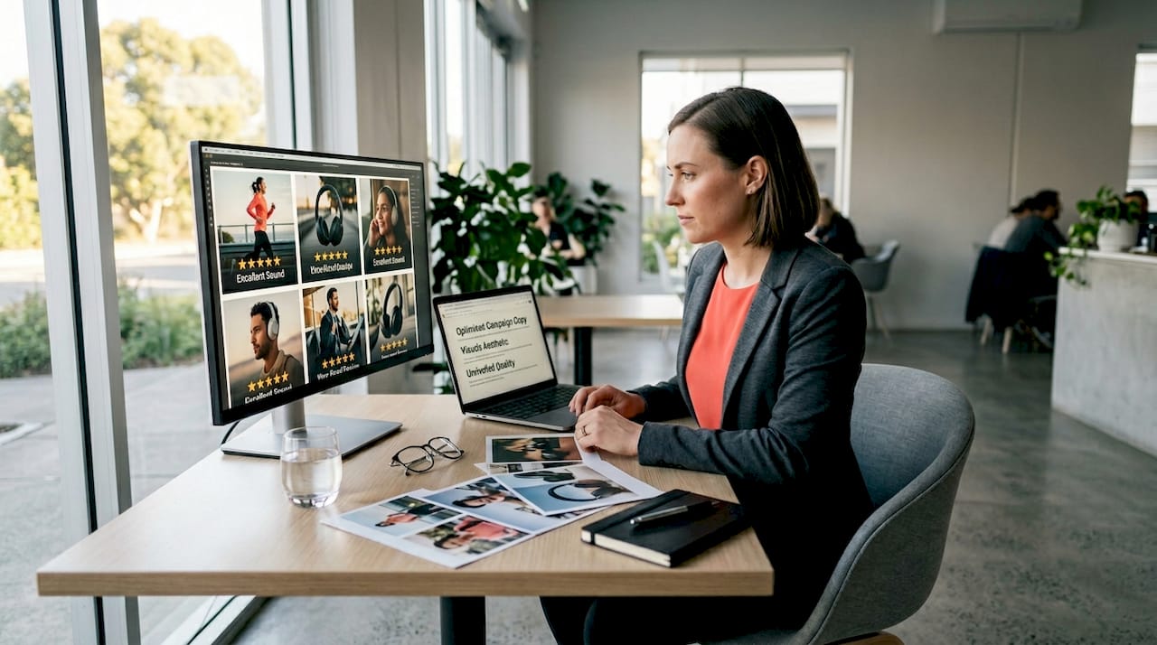 Product manager reviewing retargeting ads
