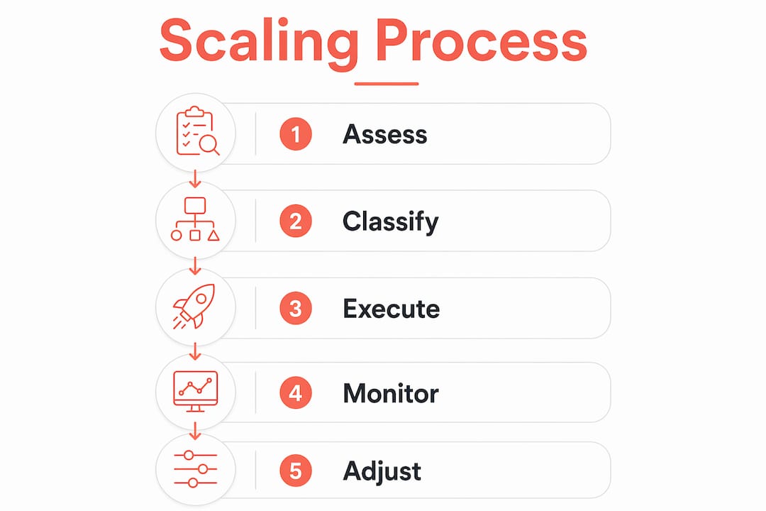 Vertical flow infographic illustrating ecommerce scaling process