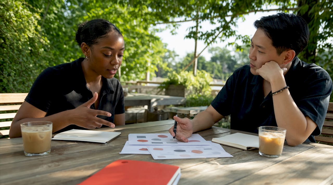 Two professionals discussing ecommerce brand positioning together