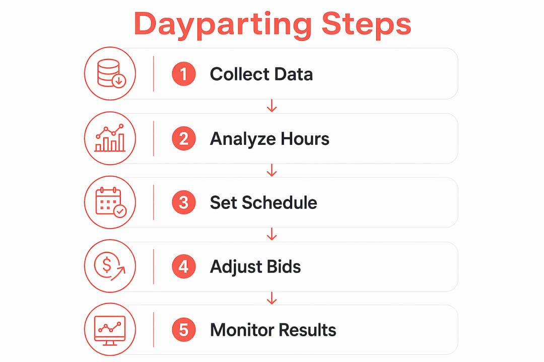 Infographic illustrating key steps to implement dayparting