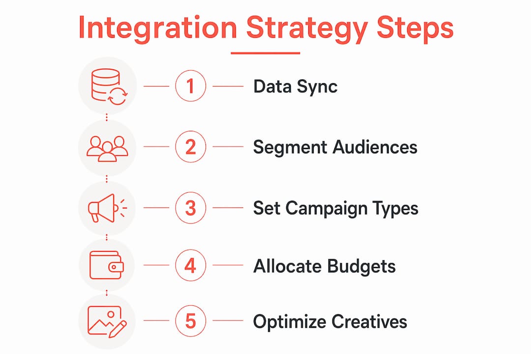 Infographic showing steps for integrated email and ads campaigns