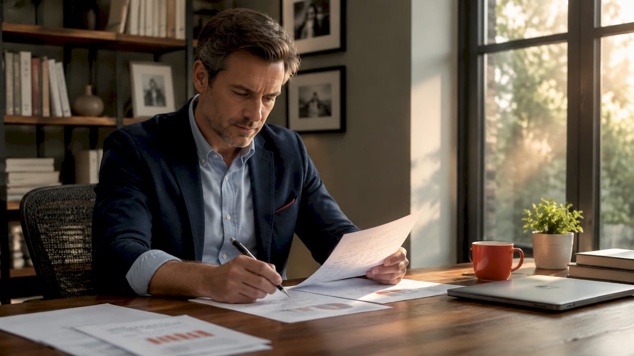 Professional reviewing Amazon ecommerce strategy documents