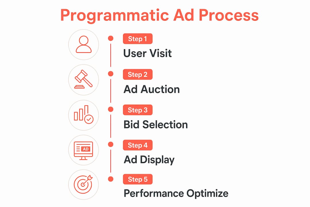 Infographic illustrating programmatic advertising workflow steps