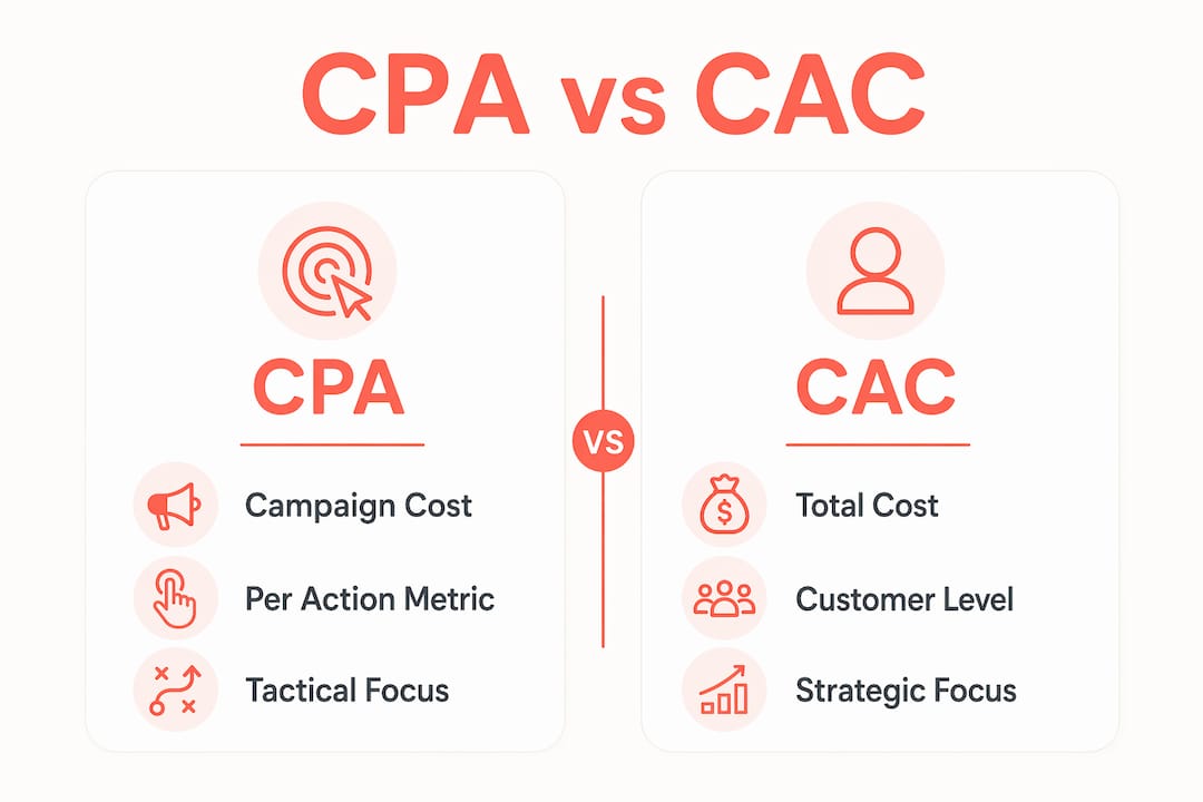 Infographic comparing CPA and CAC key differences