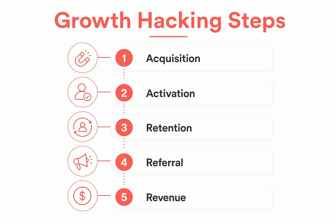 Infographic illustrating growth hacking funnel steps