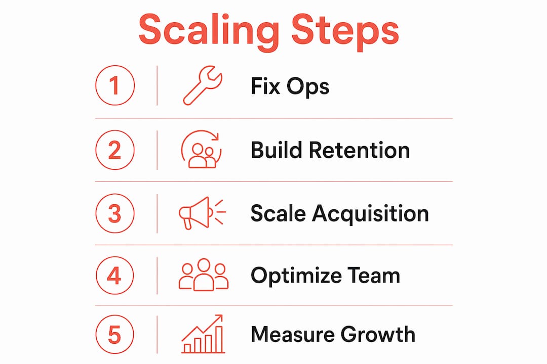 Infographic illustrating steps to scale ecommerce brand