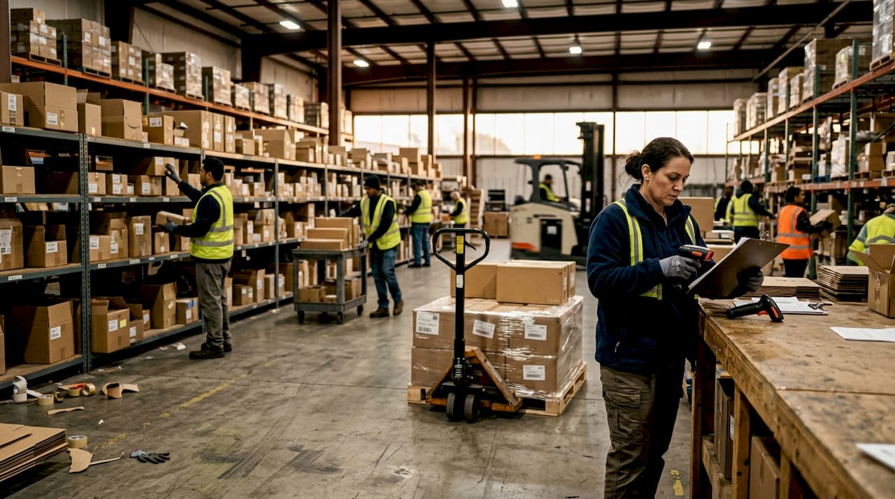 Warehouse inventory management scene