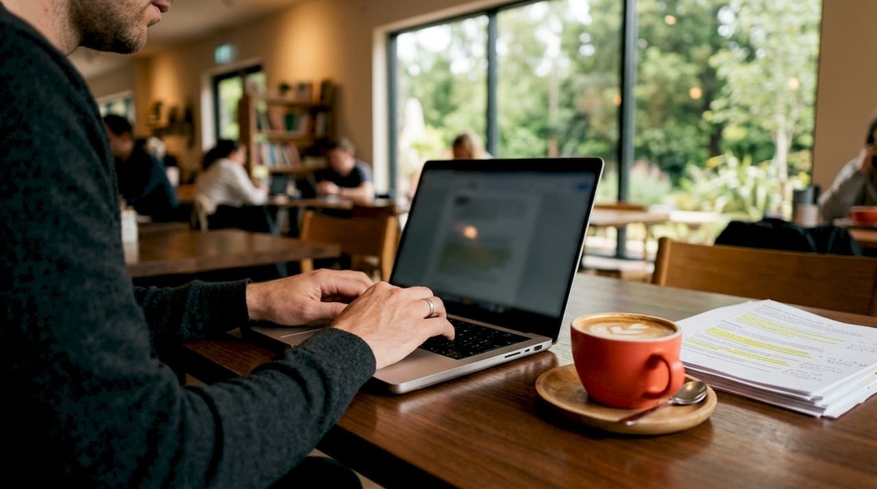 Hands typing on keyboard with AI ecommerce tools