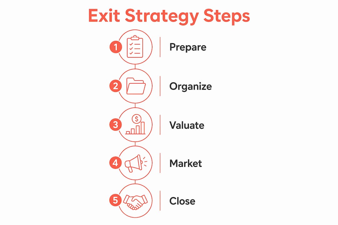 Infographic showing ecommerce exit strategy steps
