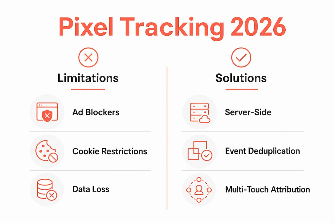 Infographic comparing pixel tracking limits and solutions