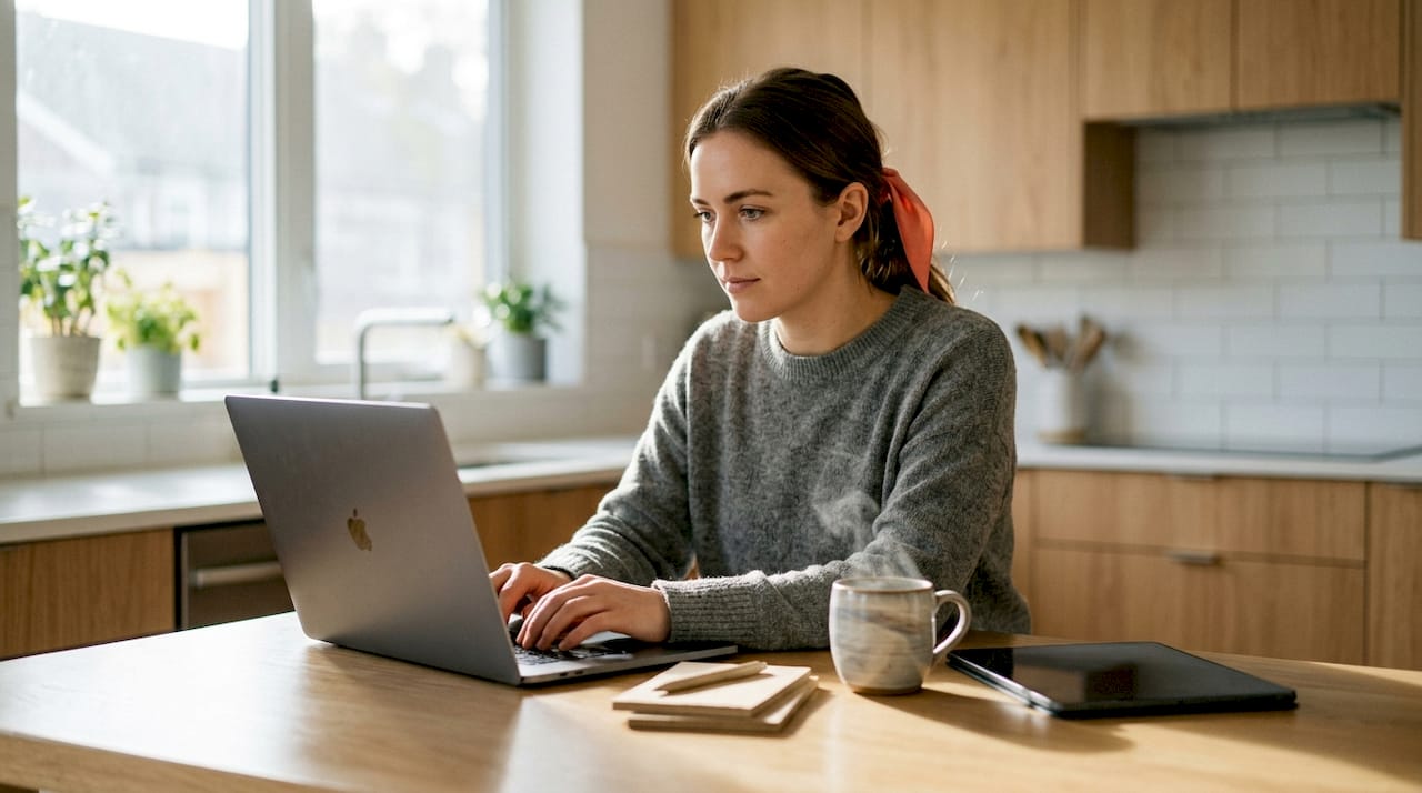 Hands typing on laptop in coworking space