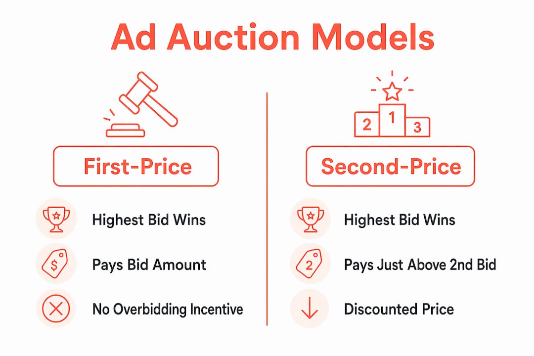 Infographic comparing first-price and second-price auctions