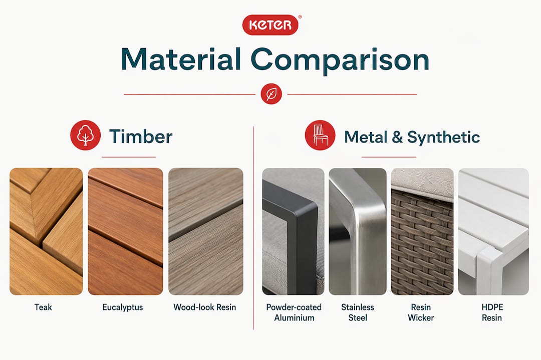 Infographic comparing outdoor furniture materials for Australian climate