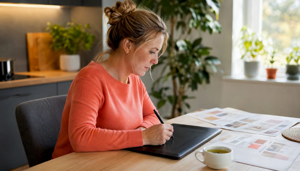 Hands adjusting creative visuals for Facebook ads