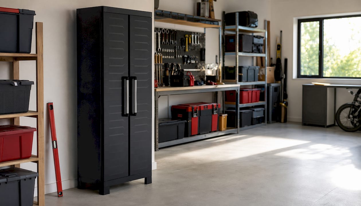 Keter tall cabinet with garage insulation walls
