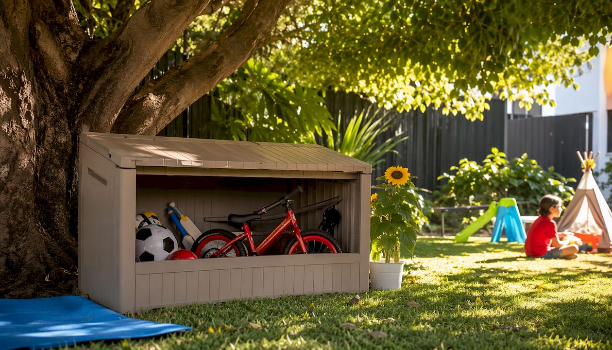 Keter resin storage bench with toys