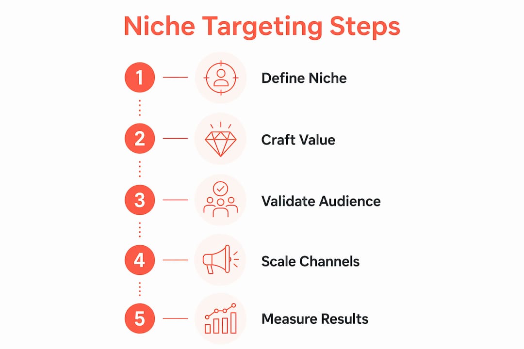 Infographic showing steps of niche targeting process
