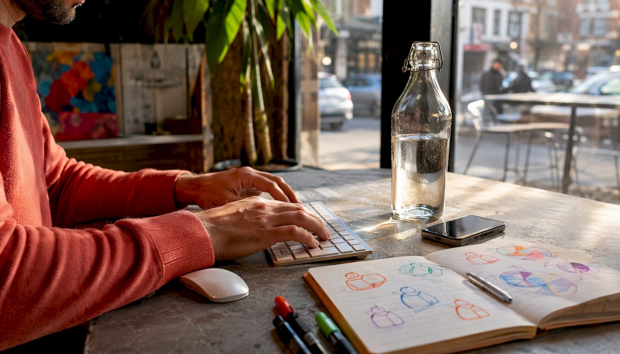 Hands typing customer segmentation notes
