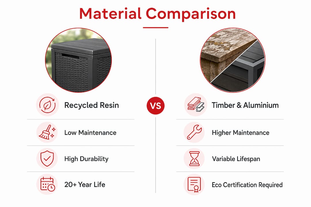 Infographic comparing recycled resin and timber furniture