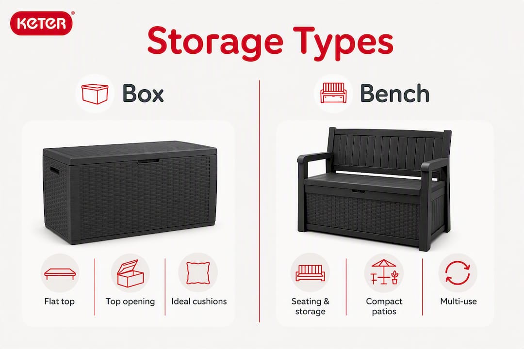 Infographic comparing outdoor cushion storage types